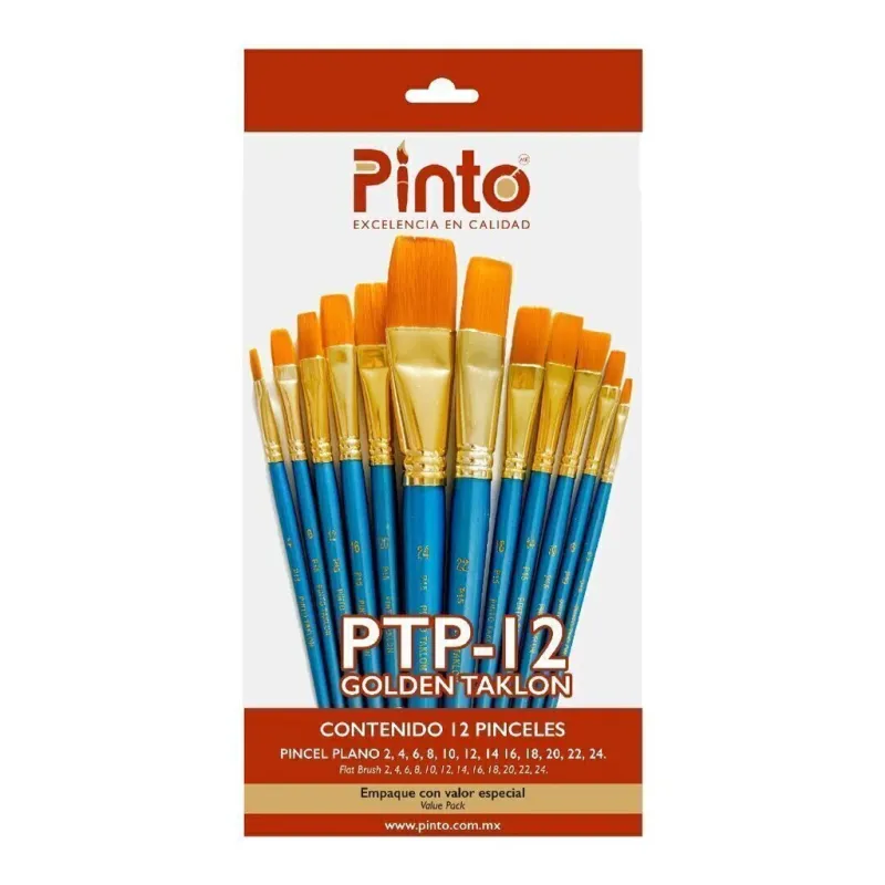 Set Pincel Pinto PTP-12 Planos Taklon Dorado